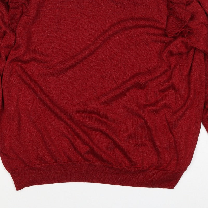 Next Women Red XL Ruffle High Neck Metallic Knit Jumper