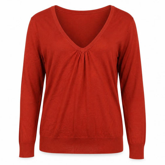 Laura Ashley Women Orange UK 14 V-Neck Long Sleeve Knit Jumper