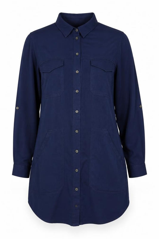 John Baner Women Blue UK 16 Viscose Button-Up Collared Long Sleeve Shirt