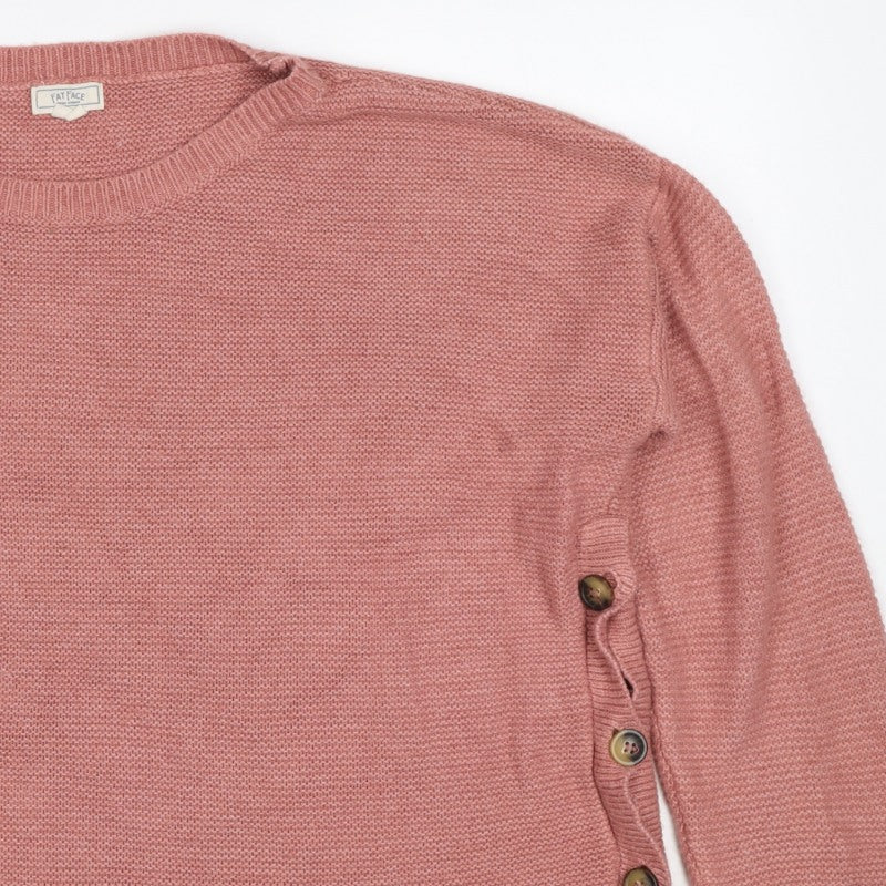 Fat Face Women’s Pink UK 14 Side Button Crew Neck Knit Pullover Jumper
