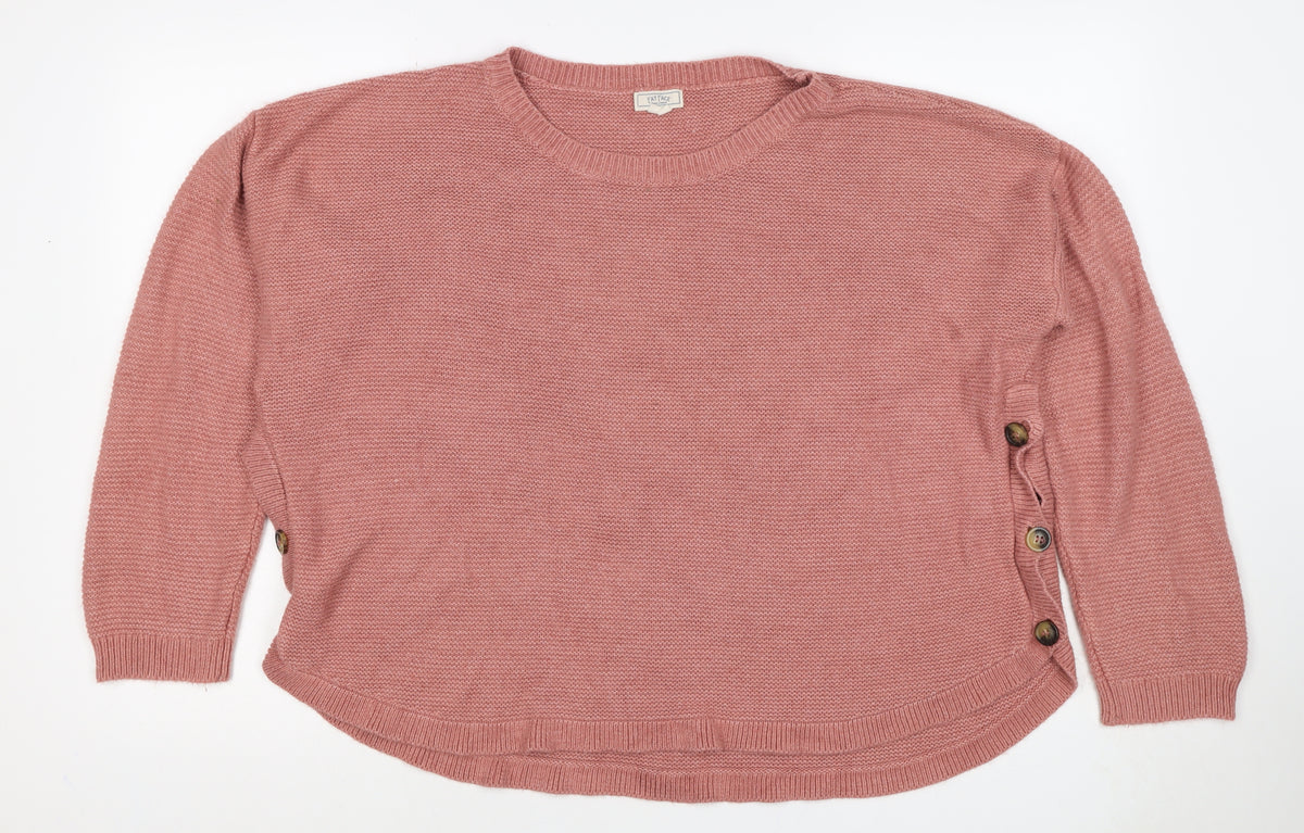 Fat Face Women’s Pink UK 14 Side Button Crew Neck Knit Pullover Jumper
