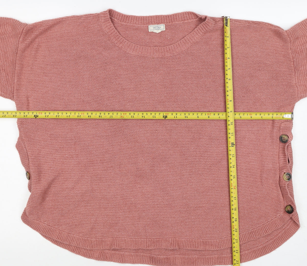Fat Face Women’s Pink UK 14 Side Button Crew Neck Knit Pullover Jumper