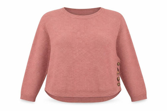 Fat Face Women’s Pink UK 14 Side Button Crew Neck Knit Pullover Jumper