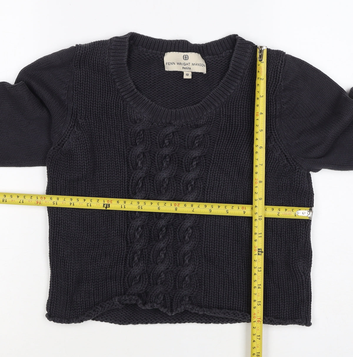 Fenn Wright Manson Women’s Black Petite 10 Cable Knit Cotton Jumper