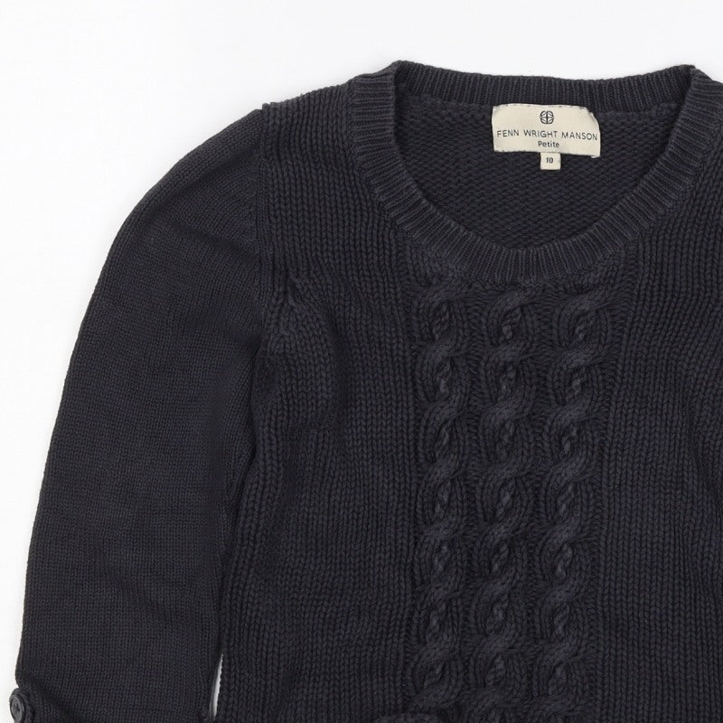 Fenn Wright Manson Women’s Black Petite 10 Cable Knit Cotton Jumper