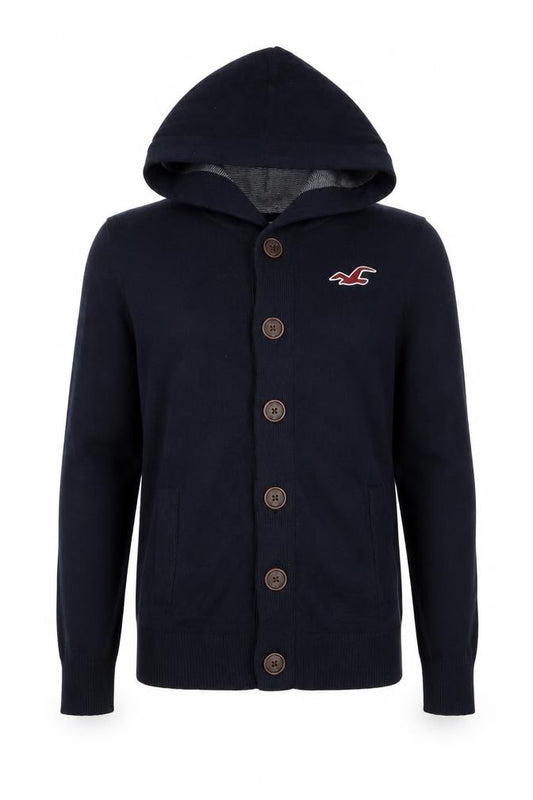 Hollister Mens Navy Blue XL Hooded Button Cardigan Cotton Modal