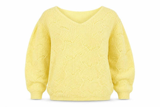 Neda D'Riccio Women Yellow M V-Neck Open Knit Lightweight Jumper
