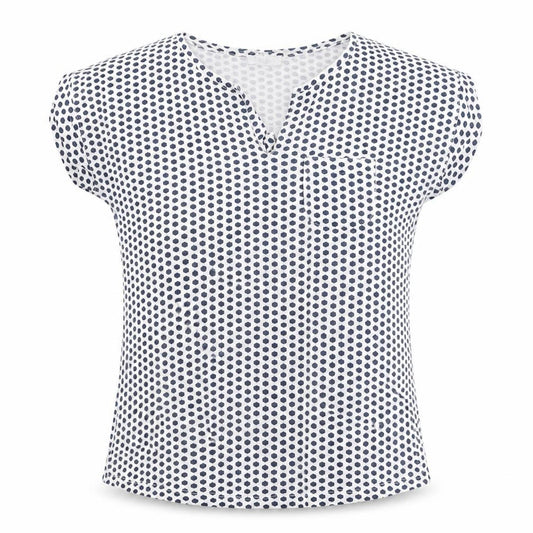 Part Two Women’s Blue White Geometric V-Neck Short Sleeve Blouse M