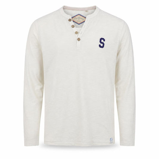 Mantaray Men’s Ivory M Long Sleeve Henley T-Shirt Varsity S