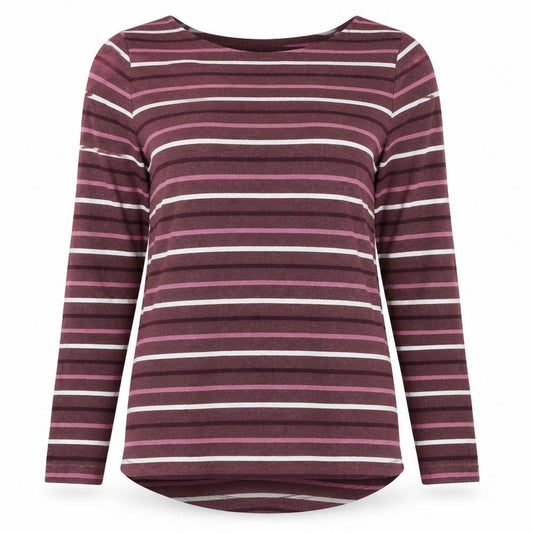 Fat Face Women Red UK 12 Striped Organic Cotton Long Sleeve T-Shirt