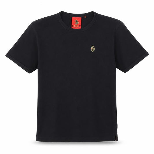 Luke Boys Black 10-11 Years Logo Embroidered Crew Neck T-Shirt