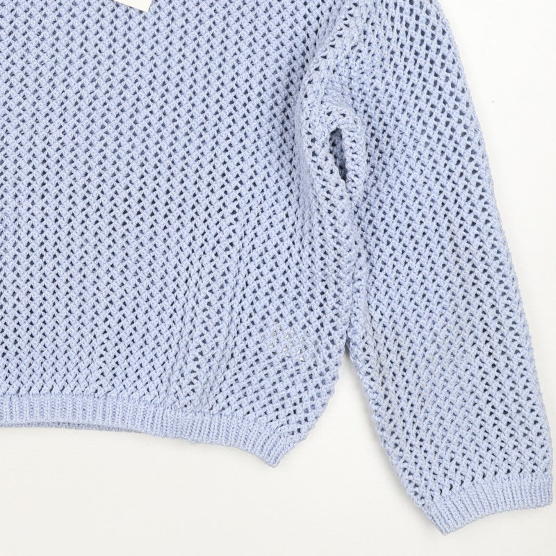 Marks and Spencer Women Blue M Open Knit Crew Neck Pullover Jumper