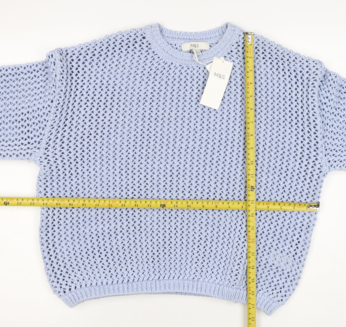 Marks and Spencer Women Blue M Open Knit Crew Neck Pullover Jumper