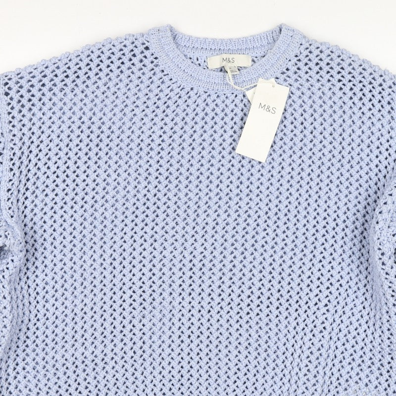 Marks and Spencer Women Blue M Open Knit Crew Neck Pullover Jumper