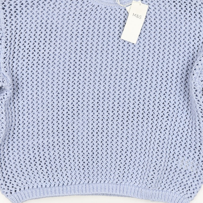 Marks and Spencer Women Blue M Open Knit Crew Neck Pullover Jumper