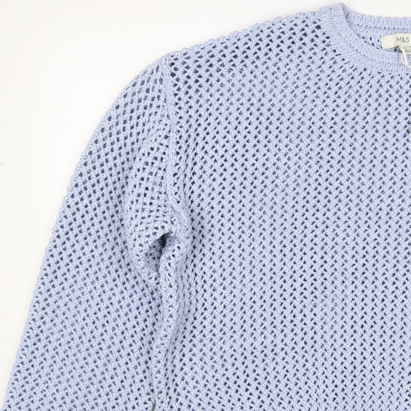 Marks and Spencer Women Blue M Open Knit Crew Neck Pullover Jumper