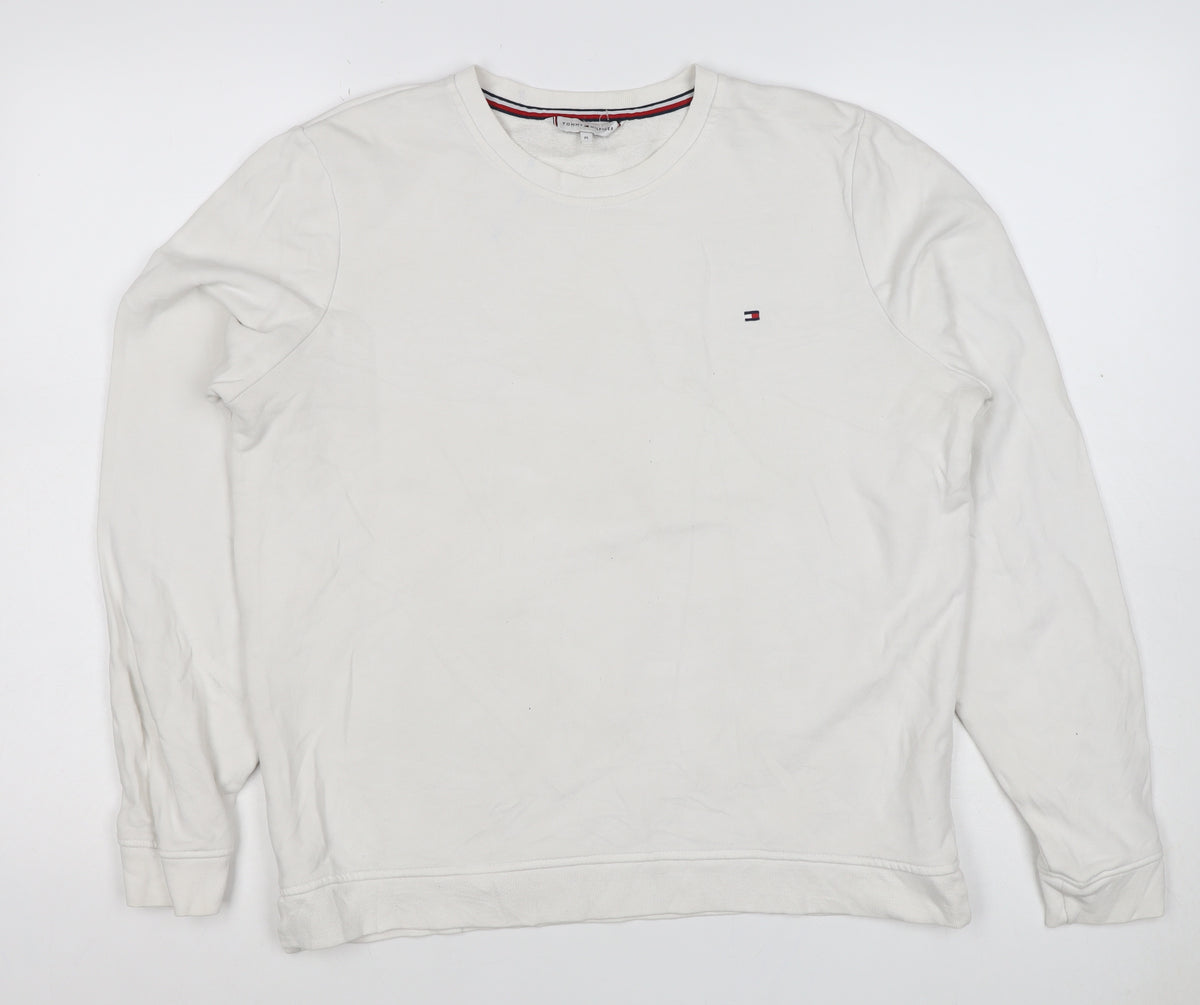 Tommy Hilfiger Men’s White M Crew Neck Logo Pullover Sweatshirt