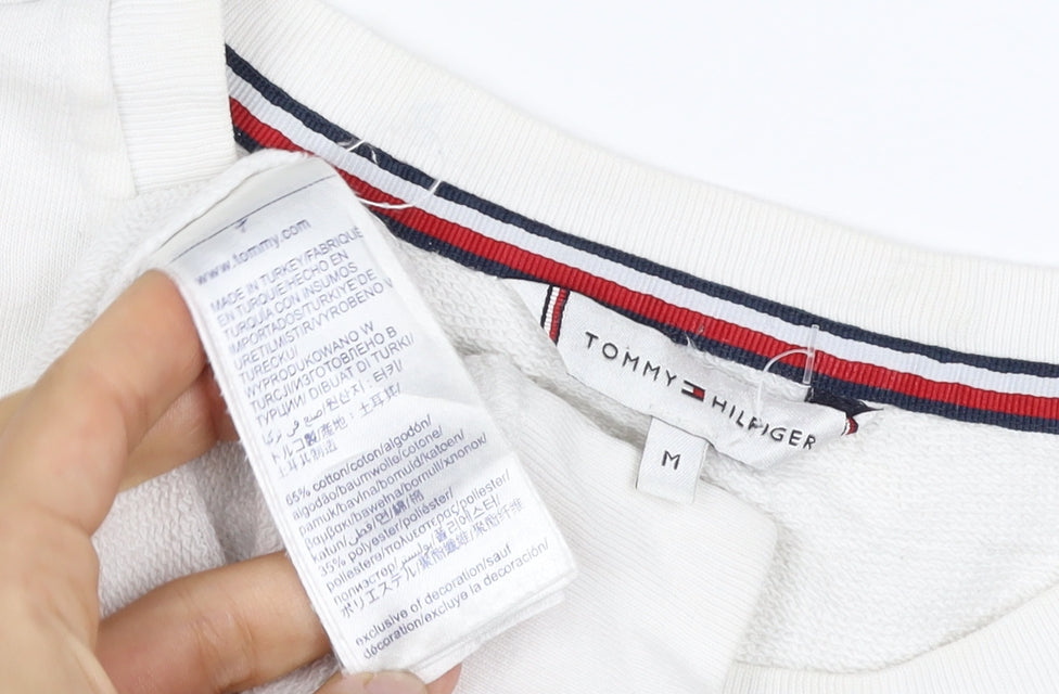 Tommy Hilfiger Men’s White M Crew Neck Logo Pullover Sweatshirt