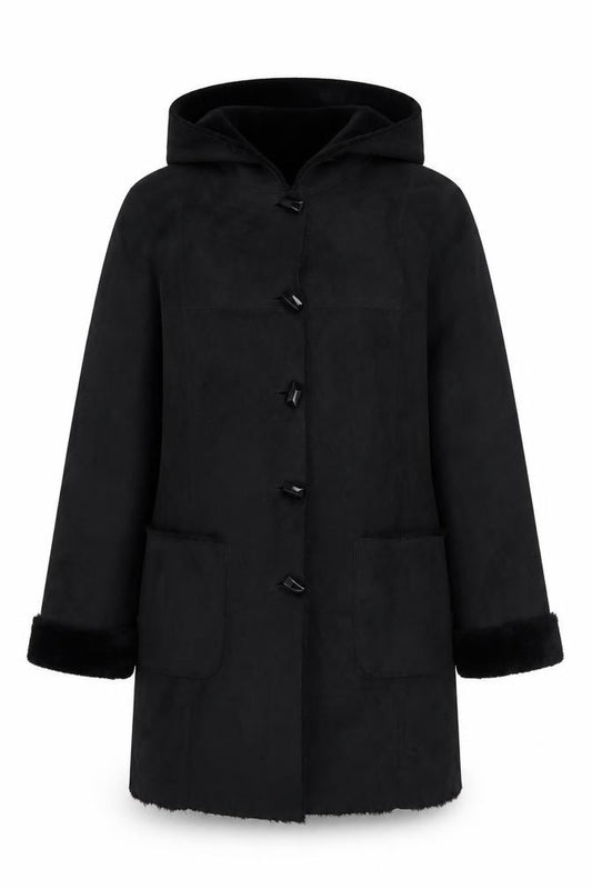 Bhs Women’s Black UK 14 Hooded Faux Fur Trim Toggle Parka Coat