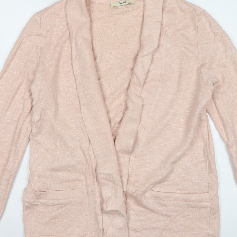 Oasis Women Pink M Open Front Cotton Viscose Cardigan Pockets