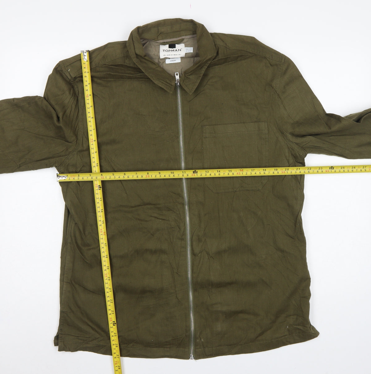 Topman Men's Green L Basic Jacket Embroidered Floral Cotton Zip Overshirt