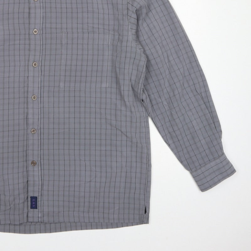 LAS Men’s Grey Check L Long Sleeve Button-Up Casual Shirt
