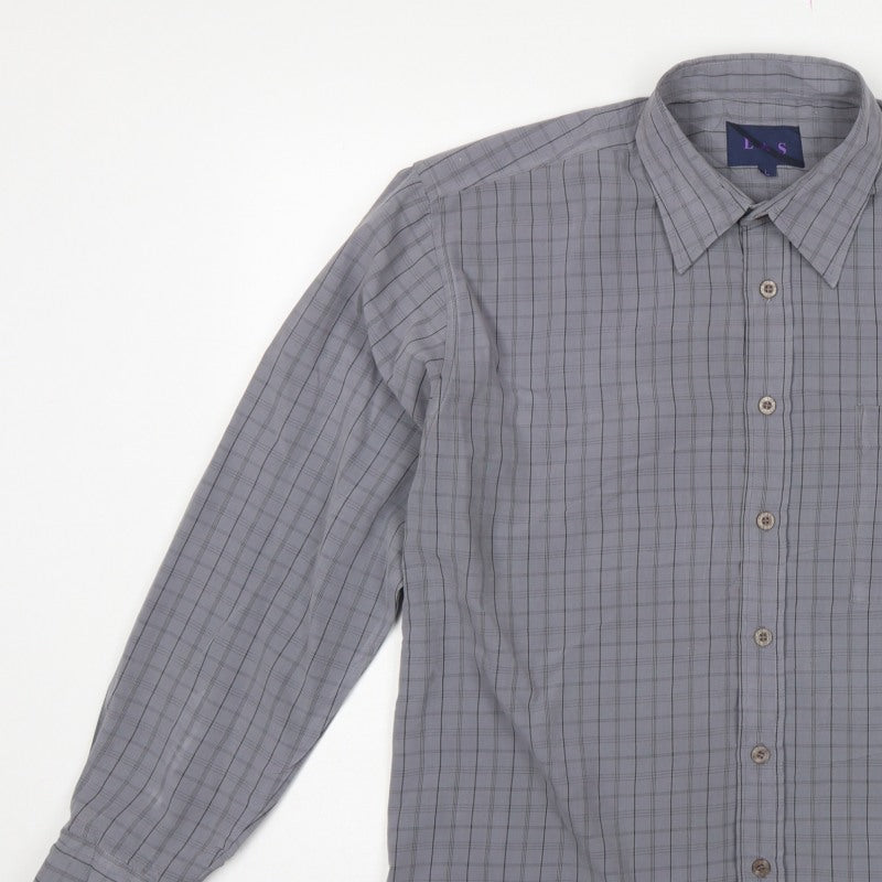 LAS Men’s Grey Check L Long Sleeve Button-Up Casual Shirt