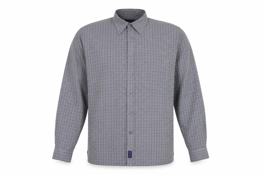 LAS Men’s Grey Check L Long Sleeve Button-Up Casual Shirt