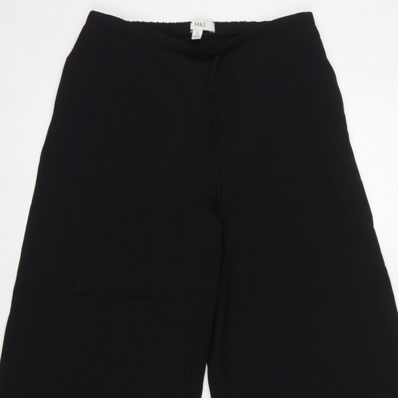 Marks and Spencer Women's Black UK 10 Wide-Leg Pull-On Trousers