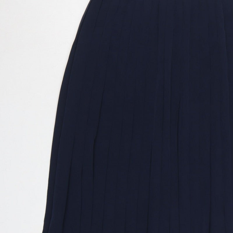 Next Women Navy UK 16 Long Pleated Polyester Skirt