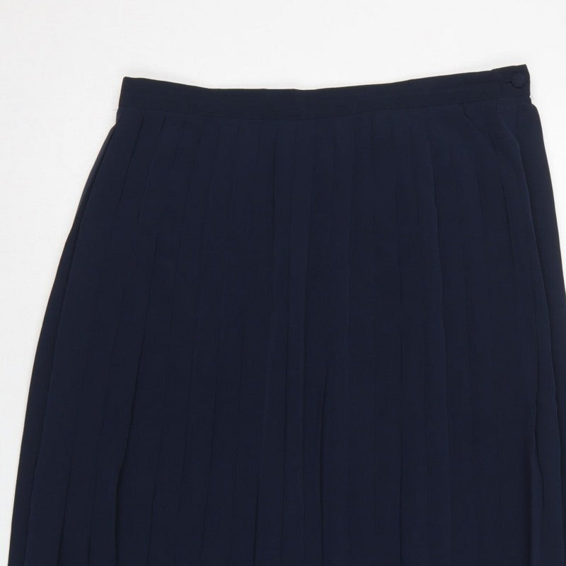 Next Women Navy UK 16 Long Pleated Polyester Skirt