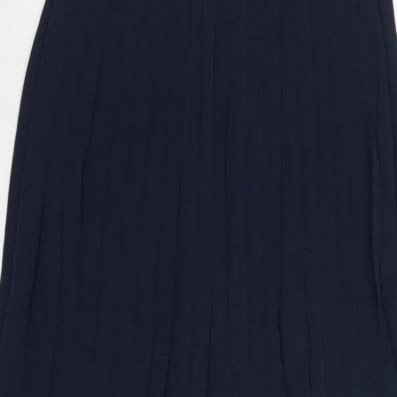 Next Women Navy UK 16 Long Pleated Polyester Skirt