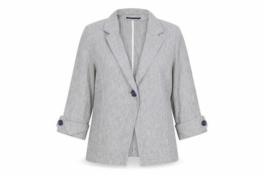 Per Una Women’s Grey Stripe Linen Blend Blazer UK 12 Workwear