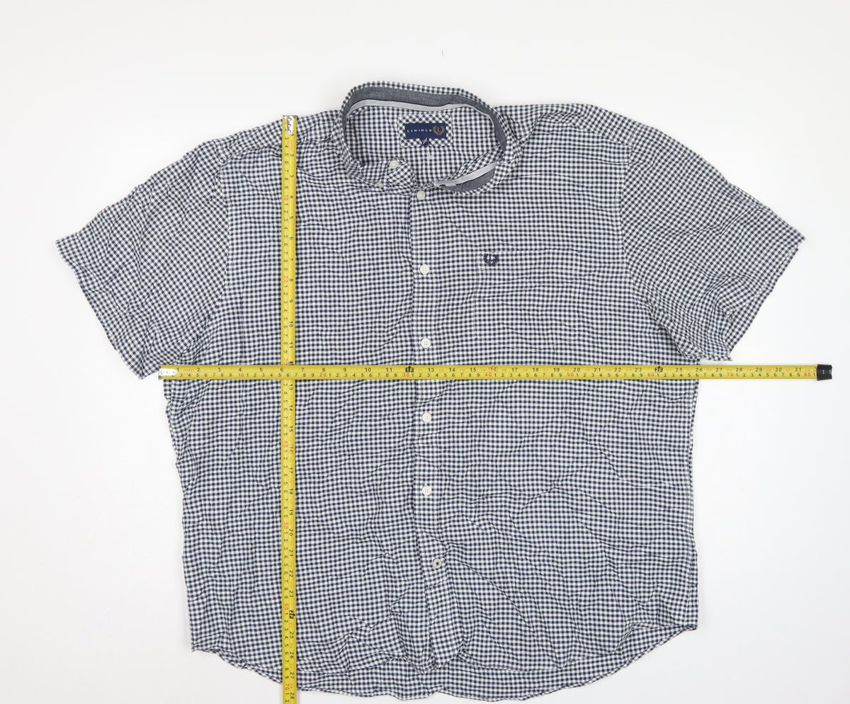 Lincoln Men's Blue Check 2XL Short Sleeve Button-Up Shirt
