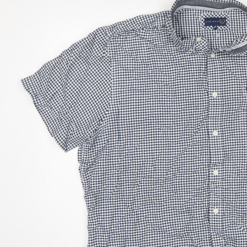 Lincoln Men's Blue Check 2XL Short Sleeve Button-Up Shirt