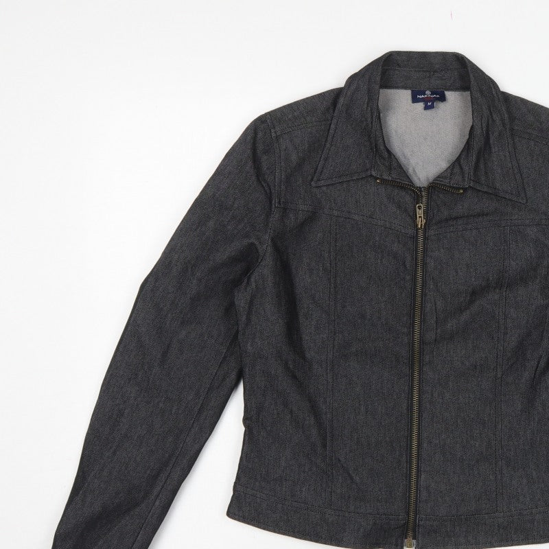Naf Naf Women’s Grey Denim Zip Jacket Size M Slim Fit
