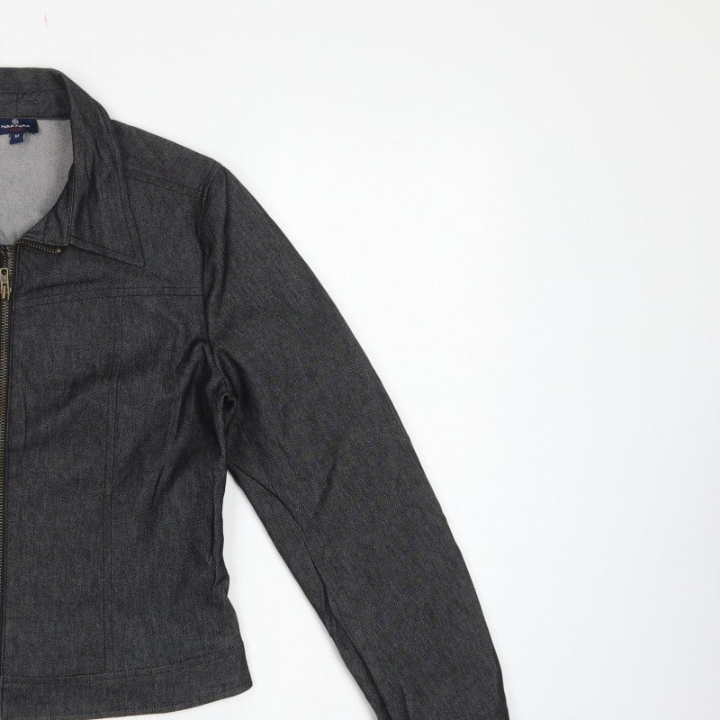 Naf Naf Women’s Grey Denim Zip Jacket Size M Slim Fit