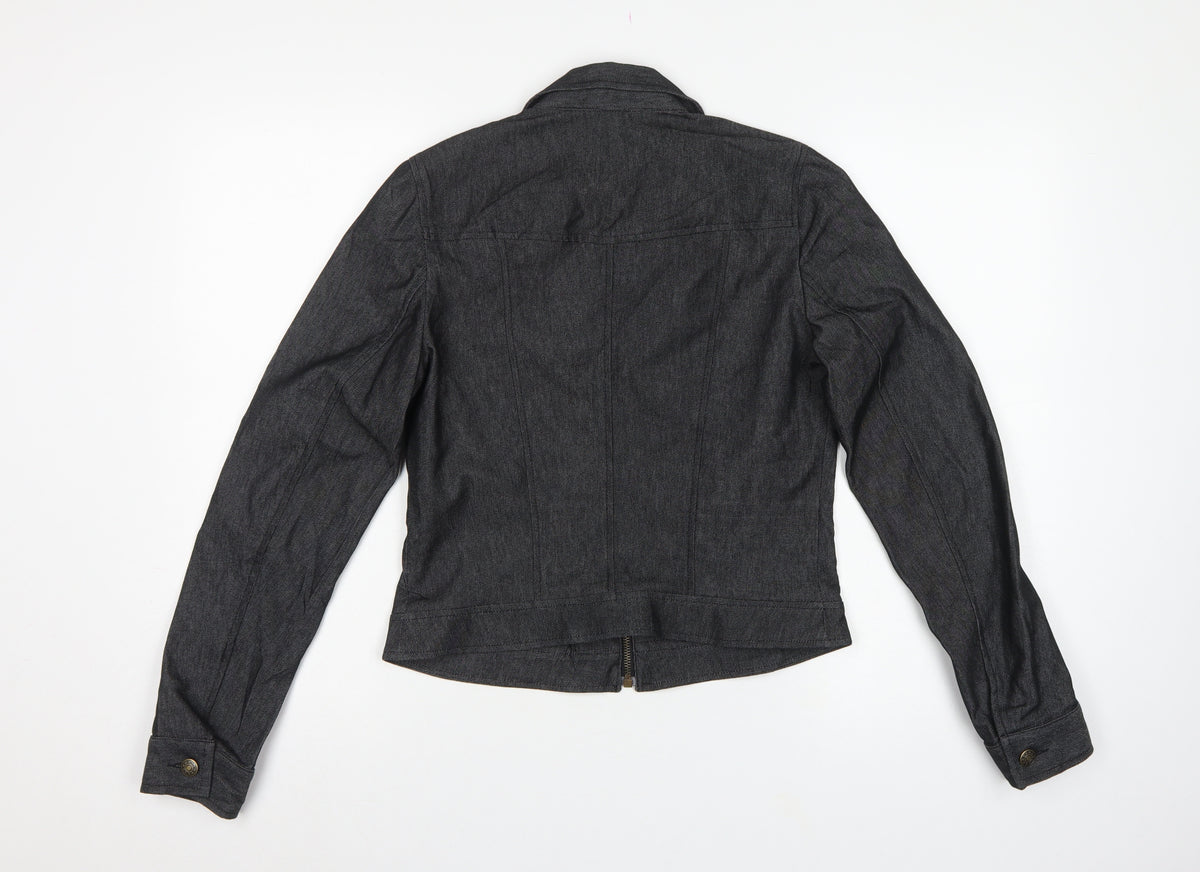 Naf Naf Women’s Grey Denim Zip Jacket Size M Slim Fit