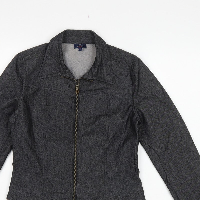 Naf Naf Women’s Grey Denim Zip Jacket Size M Slim Fit