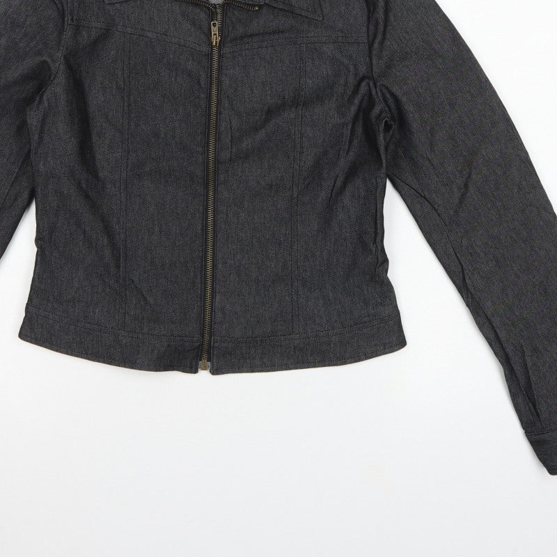 Naf Naf Women’s Grey Denim Zip Jacket Size M Slim Fit