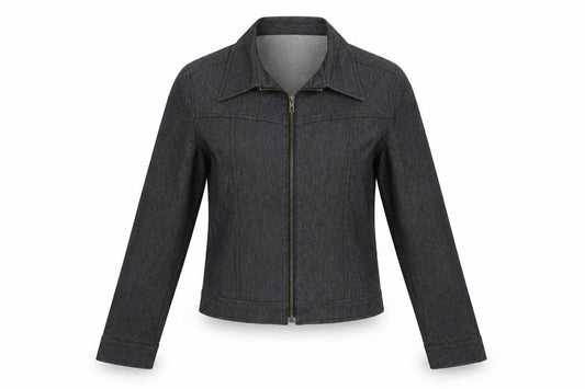 Naf Naf Women’s Grey Denim Zip Jacket Size M Slim Fit