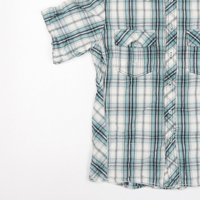 Tom Wolfe Men Blue L Plaid Short Sleeve Button-Up Graphic Shirt