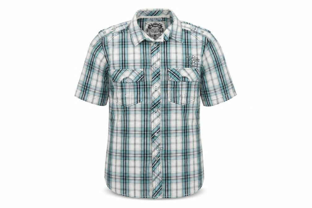 Tom Wolfe Men Blue L Plaid Short Sleeve Button-Up Graphic Shirt