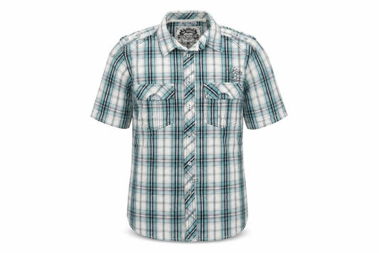 Tom Wolfe Men Blue L Plaid Short Sleeve Button-Up Graphic Shirt