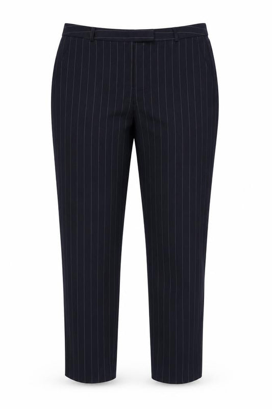 Marks & Spencer Women Blue UK 14 Long Tapered Pinstripe Trousers