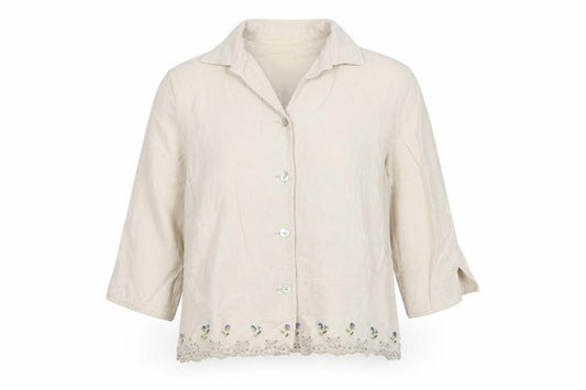 Harris Wallace Women Ivory UK 12 Linen Blend Floral Embroidered Jacket