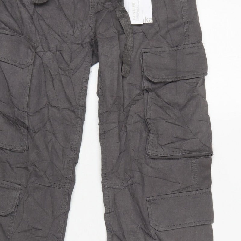 Bershka Women’s Grey UK 4 Cotton Cargo Trousers Drawstring Pockets