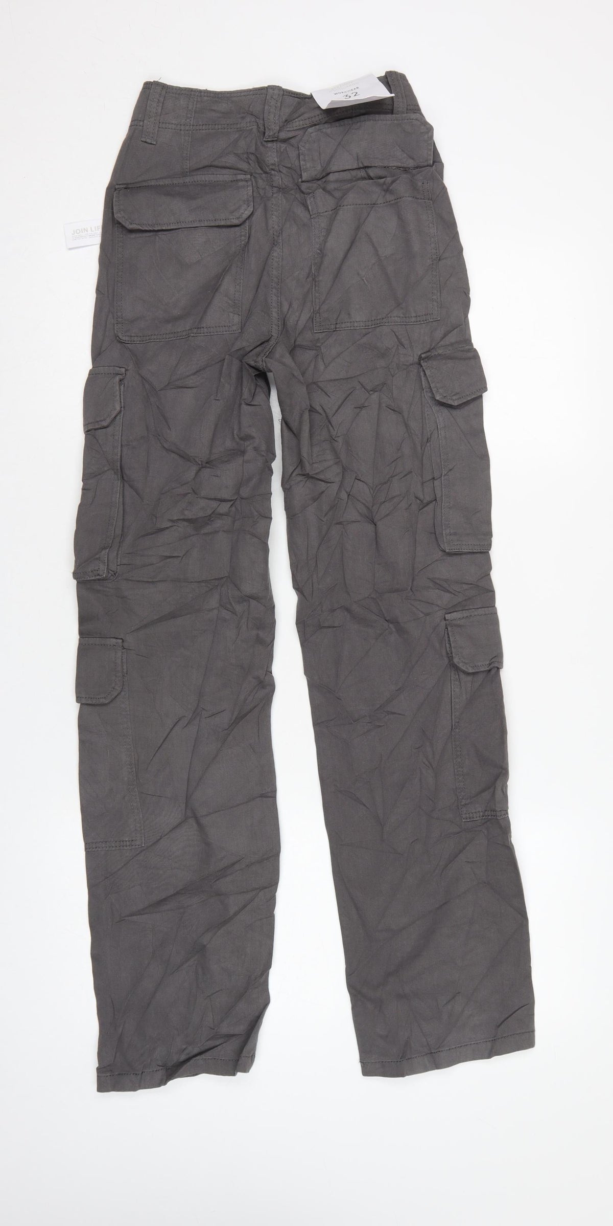 Bershka Women’s Grey UK 4 Cotton Cargo Trousers Drawstring Pockets