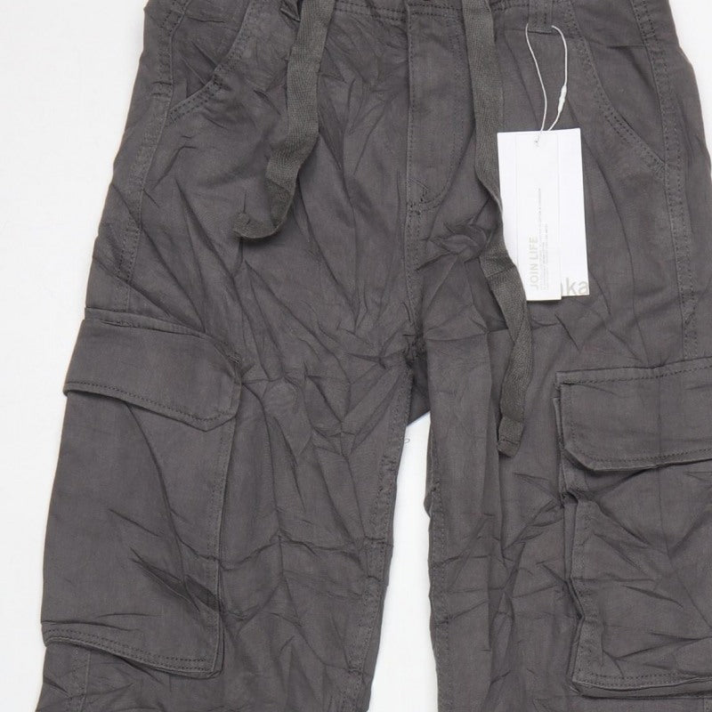 Bershka Women’s Grey UK 4 Cotton Cargo Trousers Drawstring Pockets