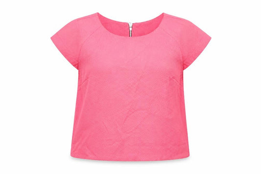 River Island Women Pink UK 16 Textured Short Sleeve Zip Blouse